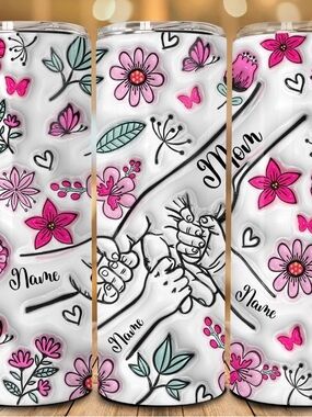 Mom Floral Stainless Steel Tumbler - Pink & White